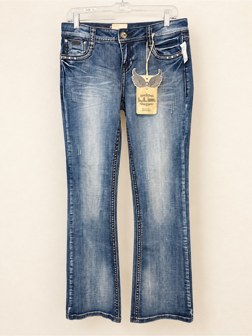 NWT L.A. Idol Angel Wing Rhinestone Bootcut Jeans Size 9